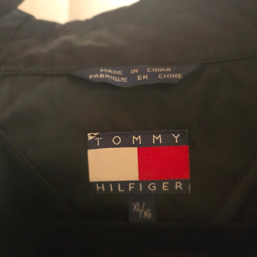Tommy Hilfiger Black Nylon Double Breasted Trench Coat Jacket XL Vintage‎ Y2K - Picture 12 of 12